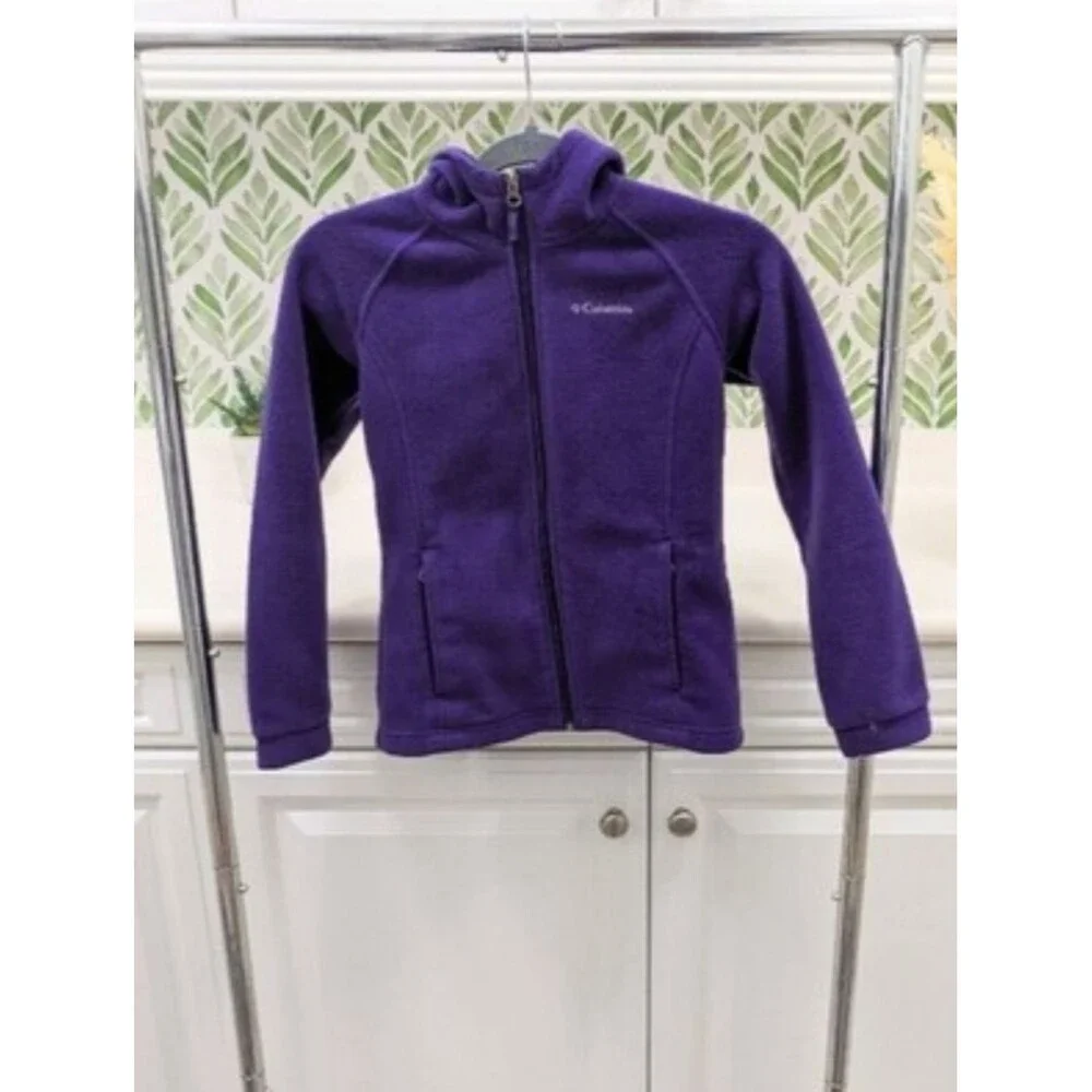 Purple Fleece Full Zip Columbia Girls Hooded Jacket Medium 10/12 Winter
